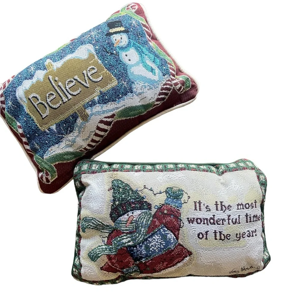 Vintage Holiday Snowman Believe Throw Pillow